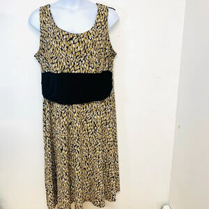 Chelsea Suite Long  Dress 24W ‎ Knit Brown Print Empire Stretch Knit Sleeveless